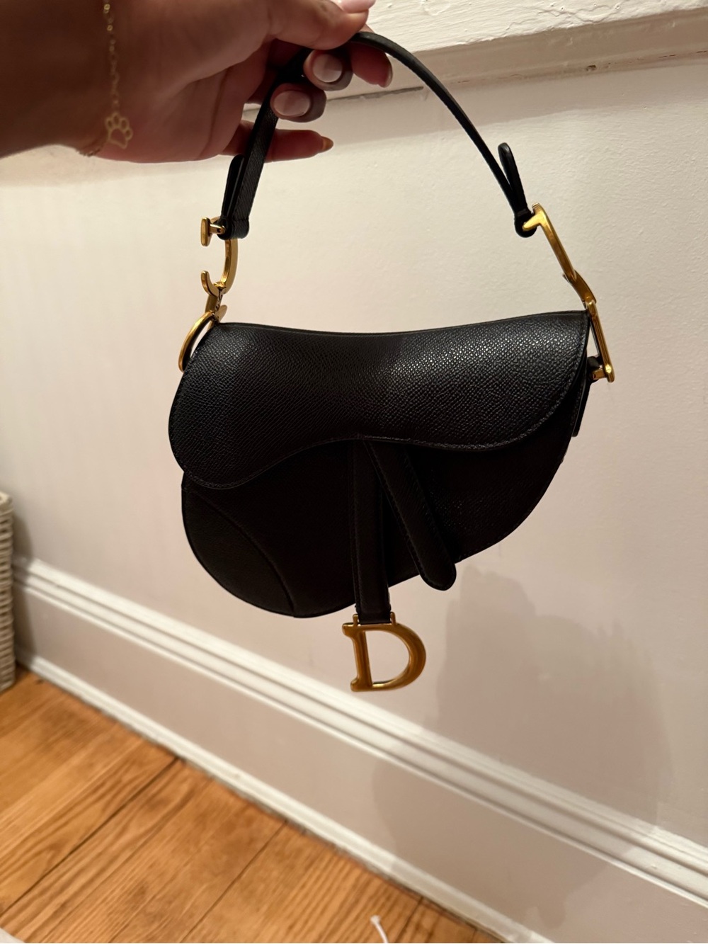 Dior Black Mini Saddle Bag with Gold D Charm